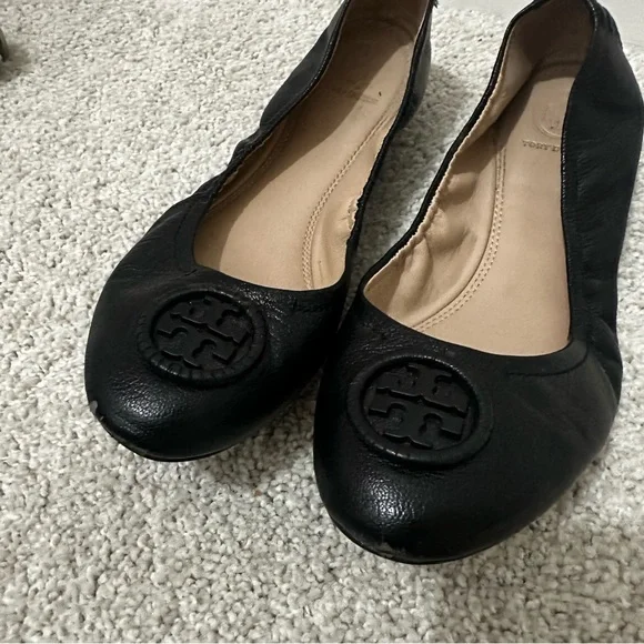 Tory Burch Allie Elasticized Slip On Ballets Flats Leather Black Size 8.5 - Picture 4 of 7
